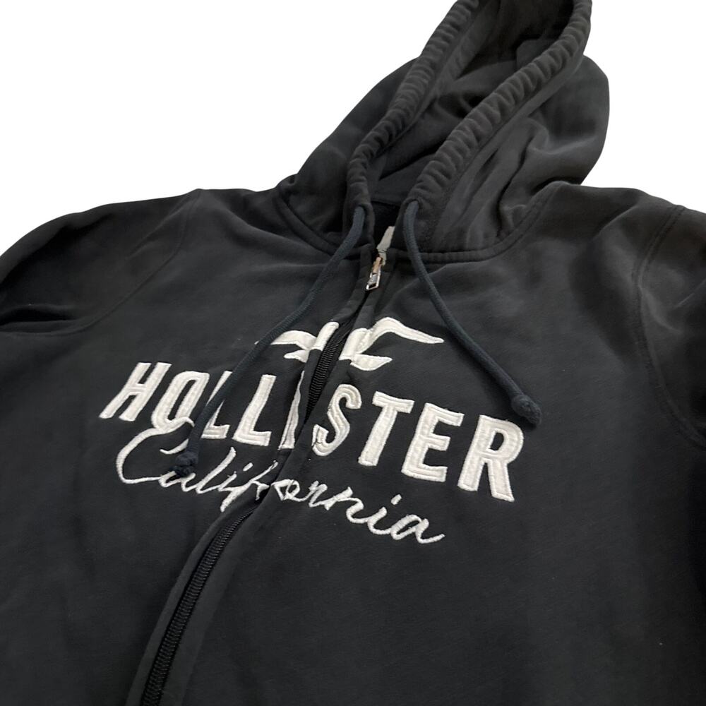 Hollister California Black Full Zip Hoodie Men’s Size Large Embroidered Y2K